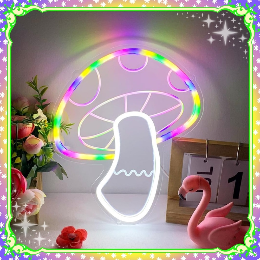 Rainbow Mushroom USB Powered Neon Sign Night Light 3D Wall Art Game Room Decor